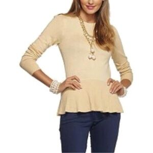 Lilly Pulitzer Aurora Tan Rib Wool Knit Peplum Sweater
